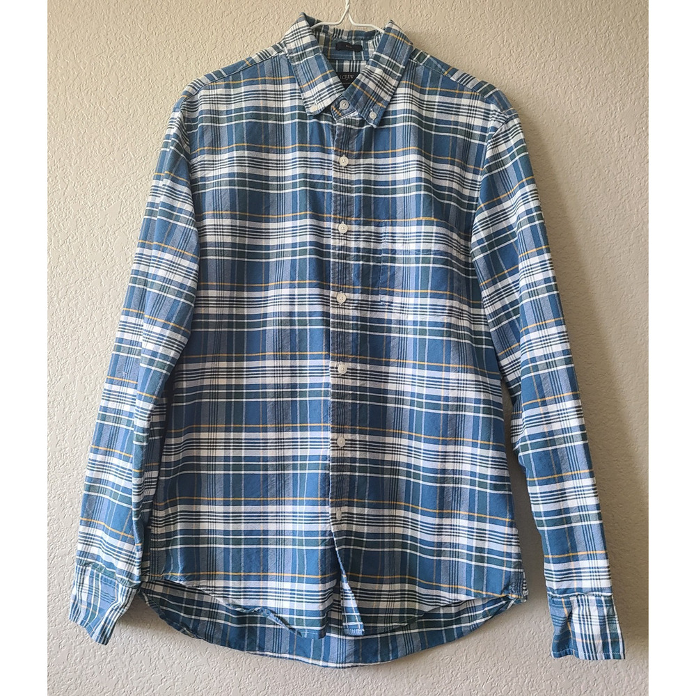 J. Crew Men's Oxford 100% Cotton Slim‎ Fit Button Shirt Blue Plaid Medium Preppy